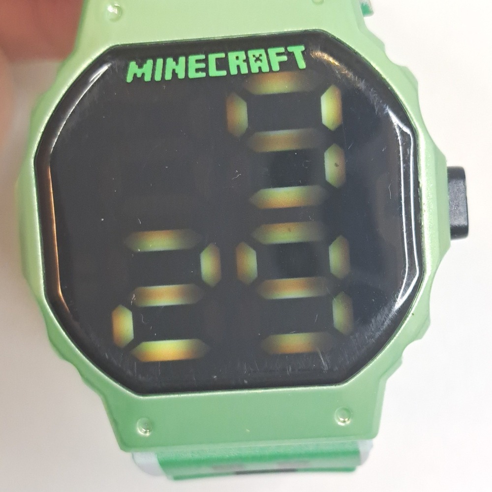 Minecraft Kids Digital Watch Green Creeper TNT Silicone Strap MIN4168WM Accutime